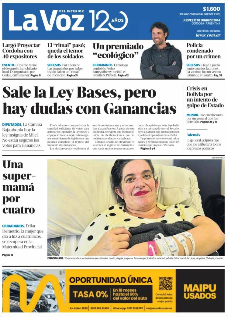 Portada de La Voz del Interior (Argentina)