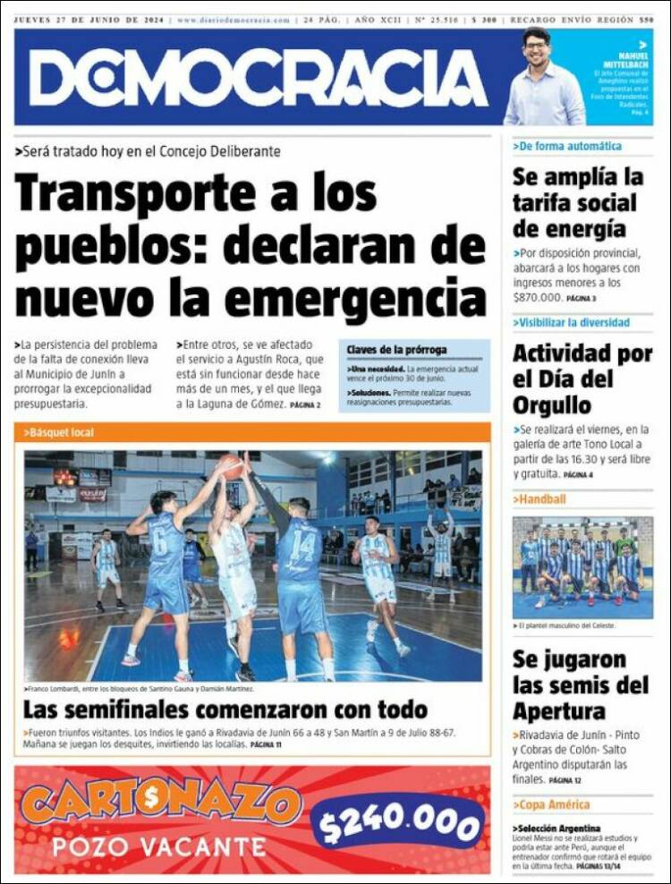 Portada de Diario Democracia (Argentina)