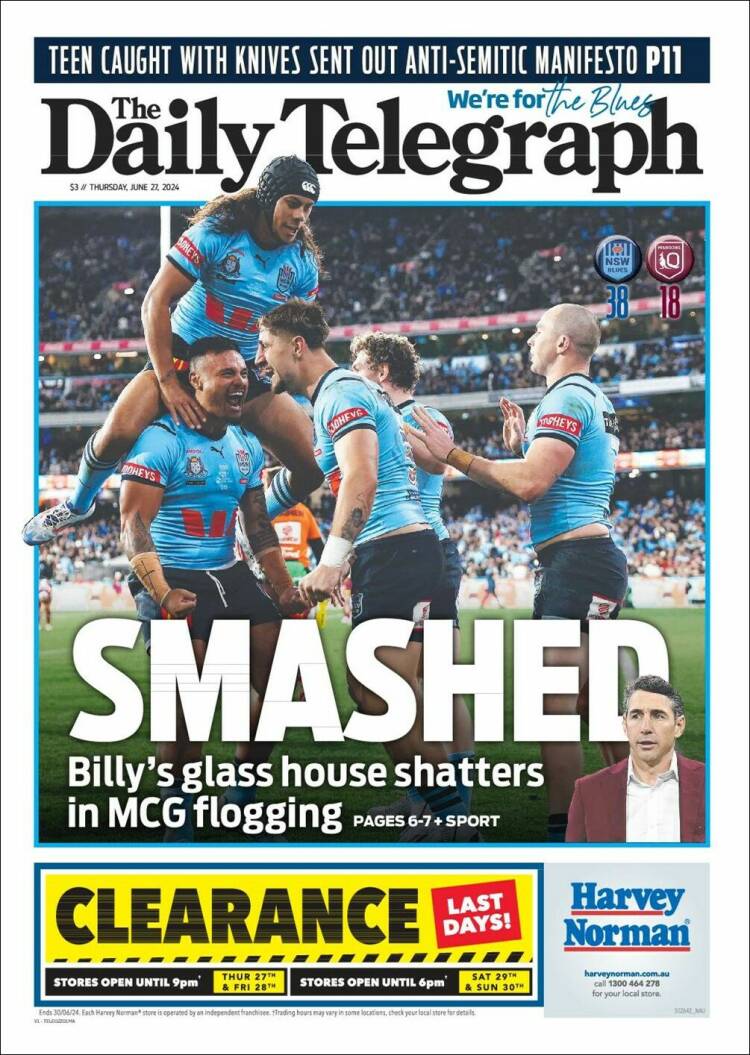 Portada de The Daily Telegraph (Australia)