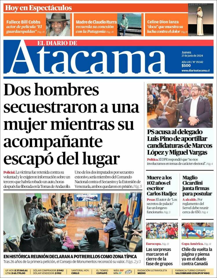 Portada de Diario de Atacama (Chile)