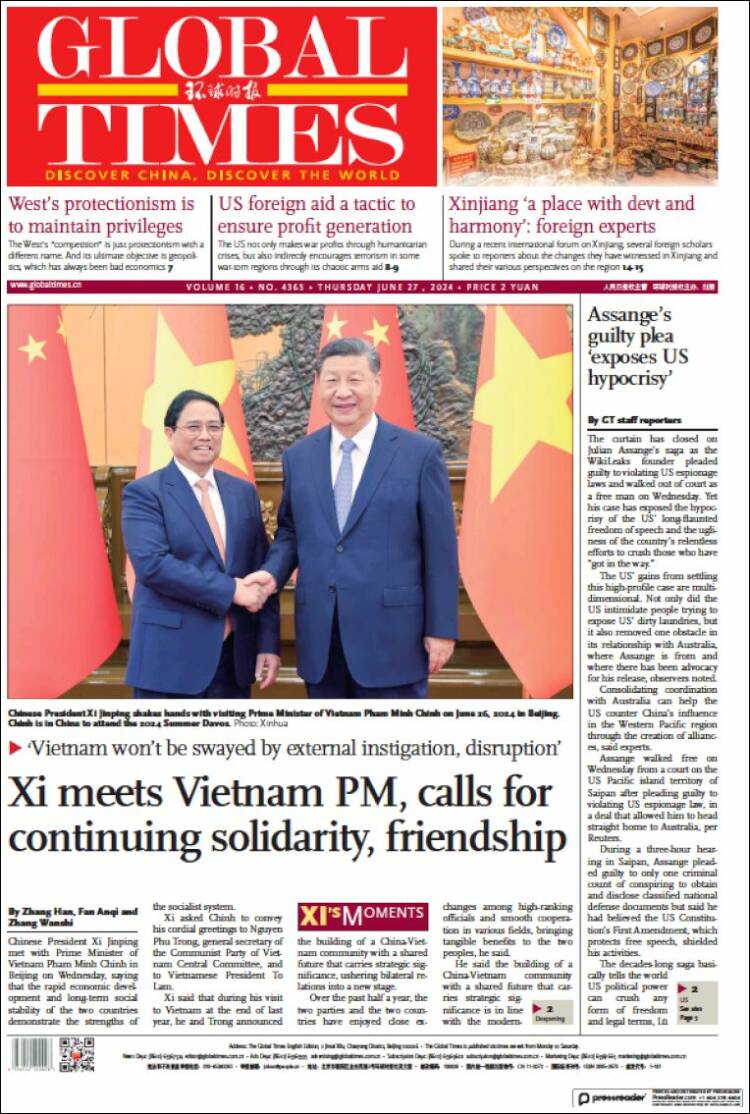 Portada de The Global Times (China)