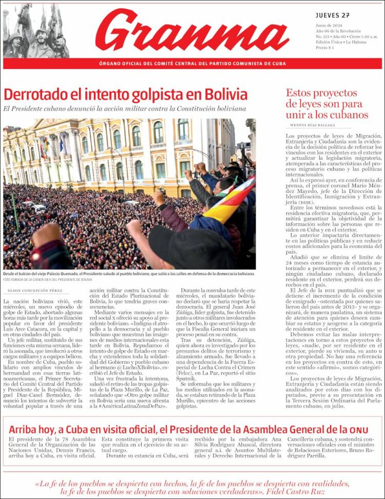 Portada de Granma (Cuba)