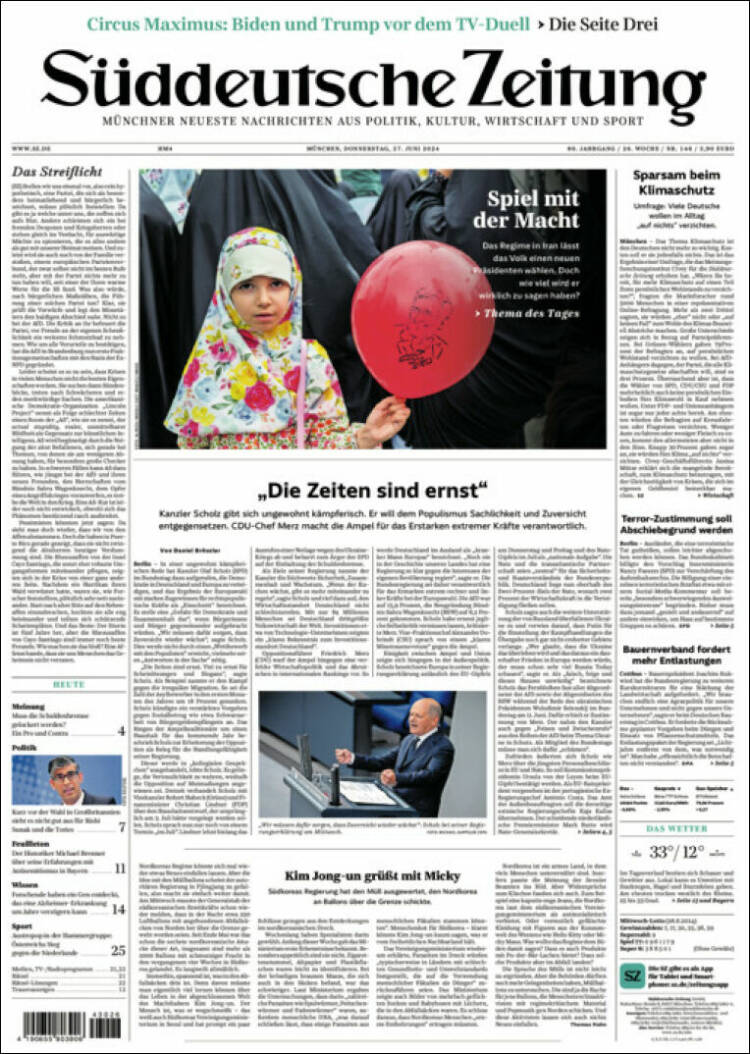 Portada de Sueddeutsche (Alemania)