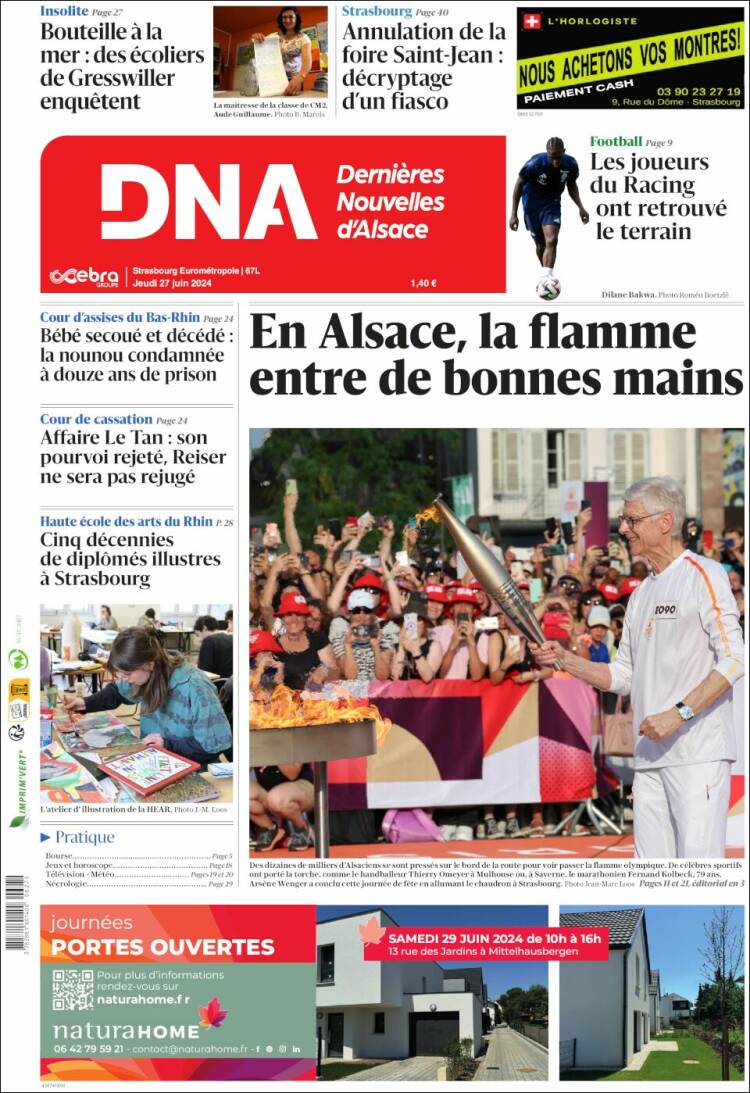 Portada de Les Dernières Nouvelles d'Alsace (Francia)
