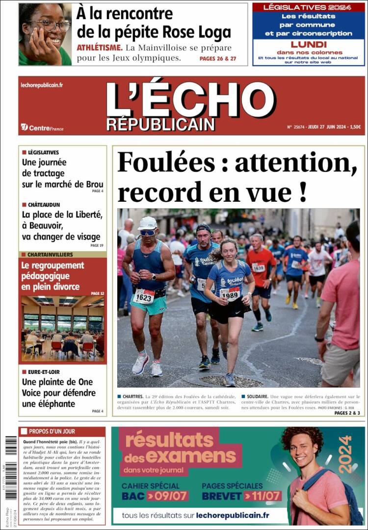 Portada de L'Echo Républicain (Francia)