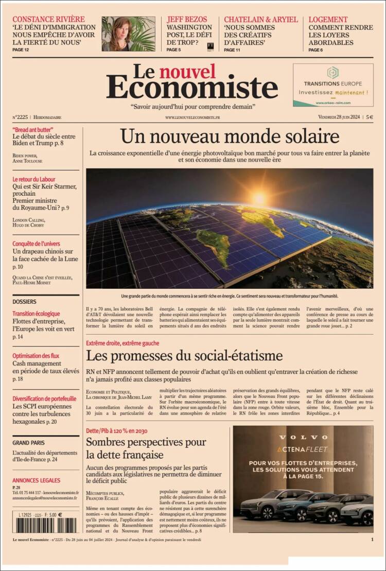 Portada de Le nouvel Economiste (Francia)