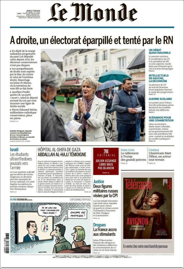 Portada de Le Monde (Francia)
