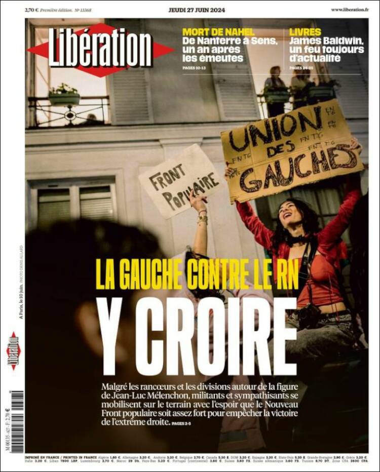 Portada de Libération (Francia)