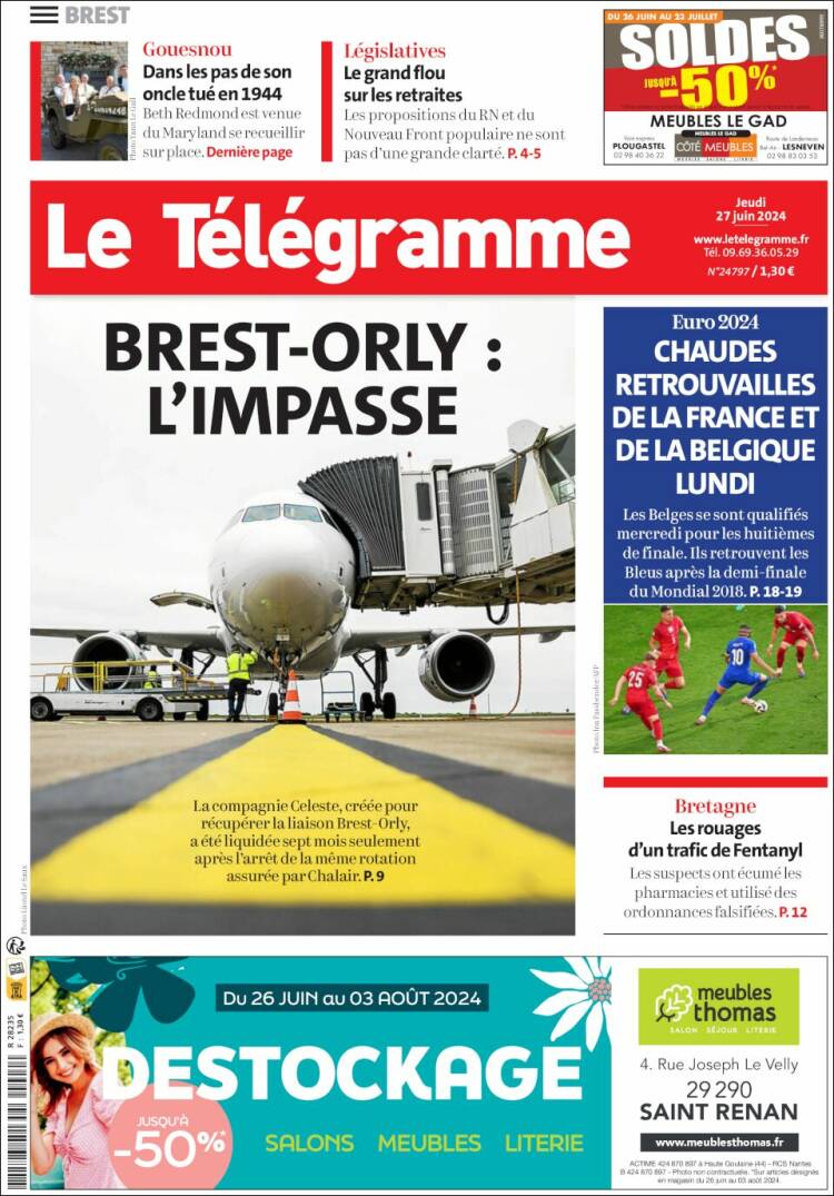 Portada de Télégramme (Francia)