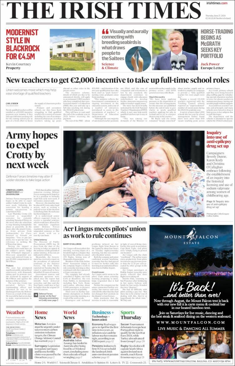 Portada de Irish Times (Irlanda)