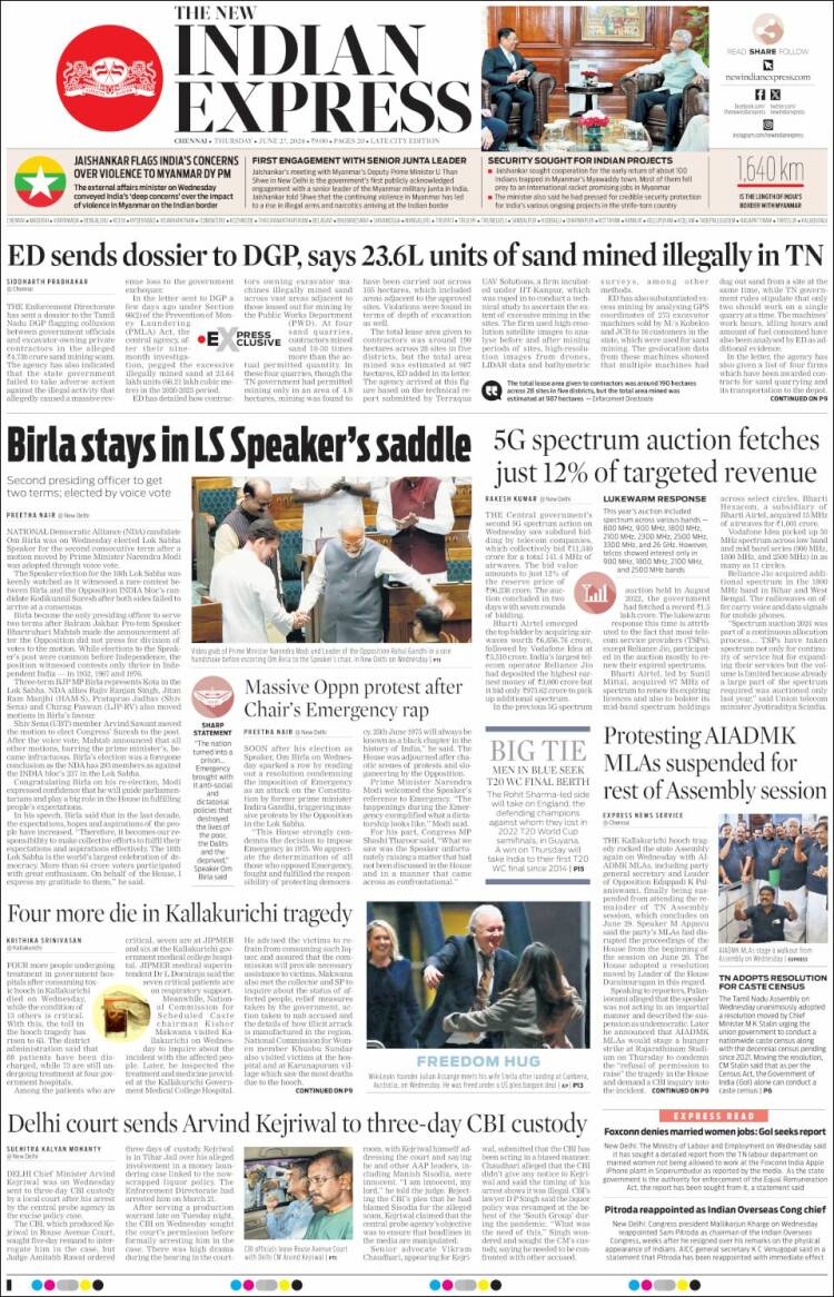 Portada de New Indian Express (India)