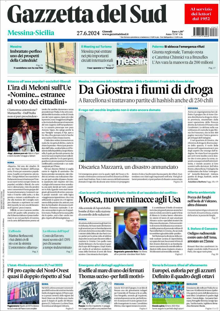 Portada de Gazzetta del Sud (Italia)