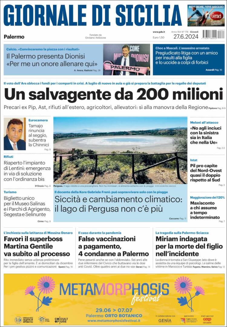 Portada de Giornale di Sicilia (Italia)