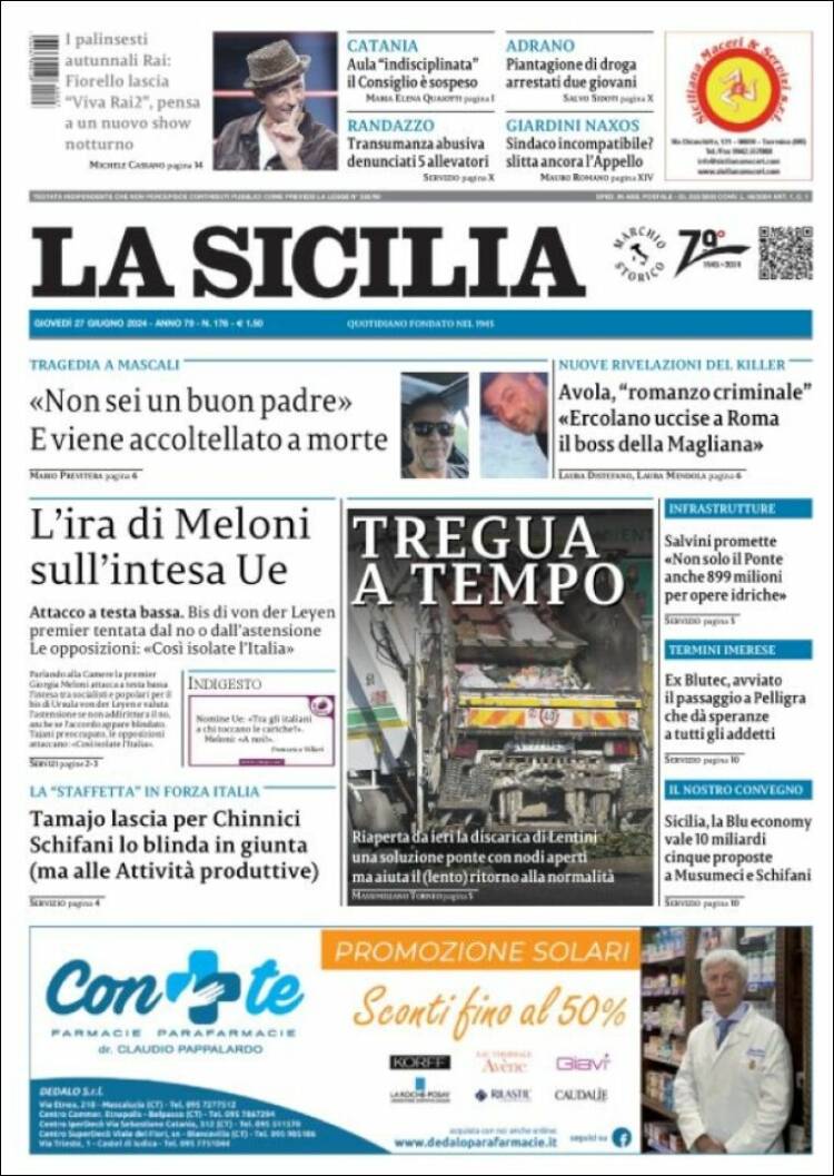 Portada de La Sicilia (Italia)