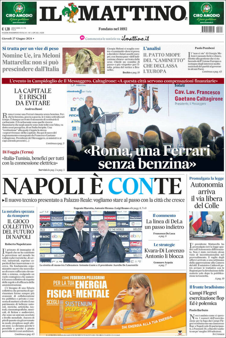 Portada de Il Mattino (Italia)