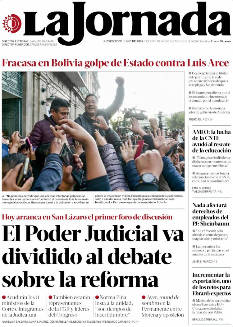 Portada de La Jornada (M&eacute;xico)