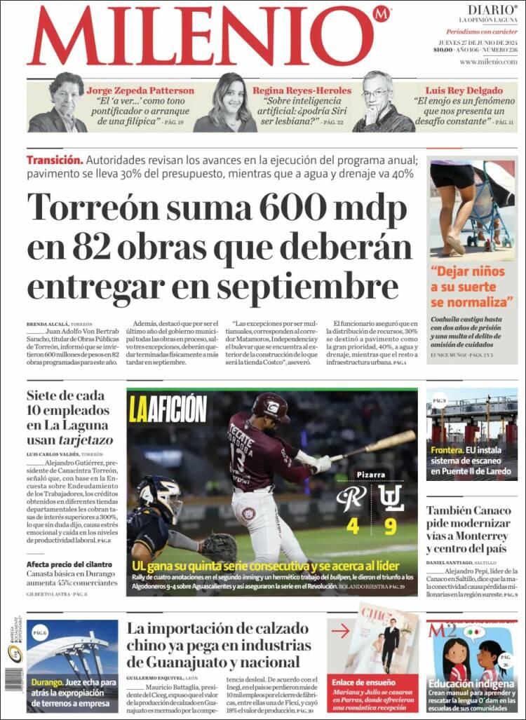 Portada de Milenio - Laguna (M&eacute;xico)