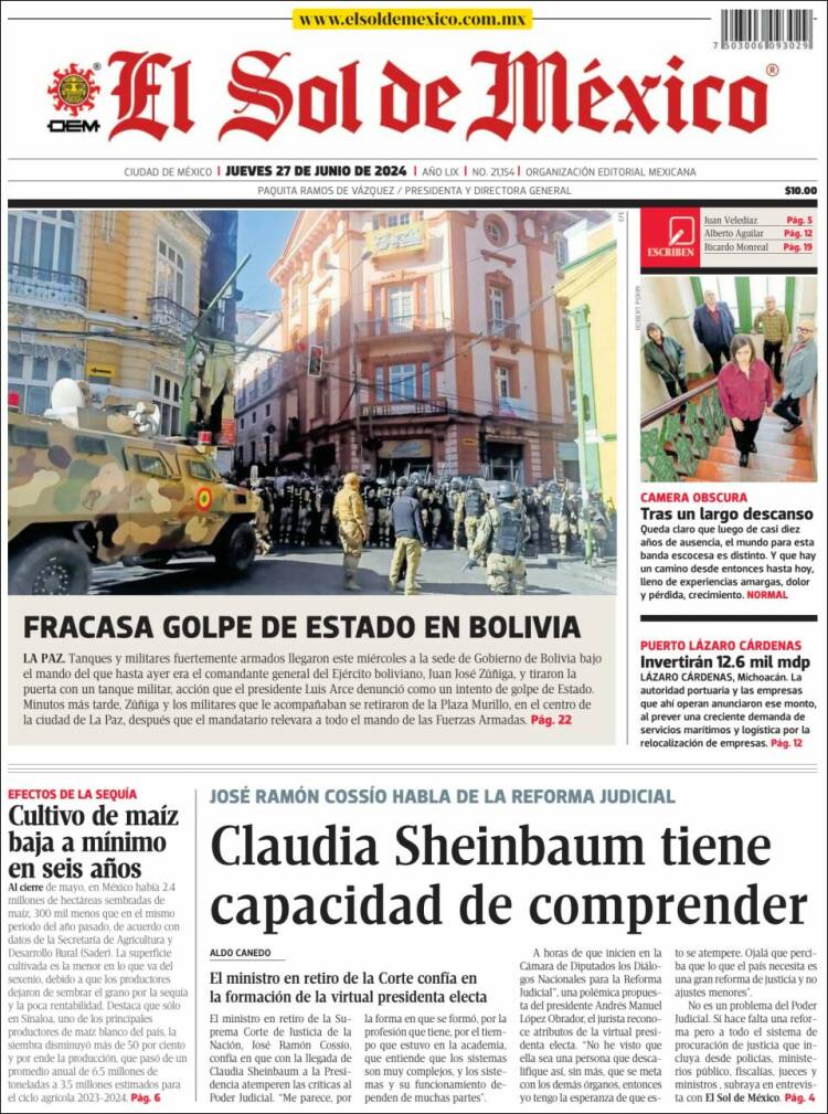 Portada de El Sol de México (M&eacute;xico)