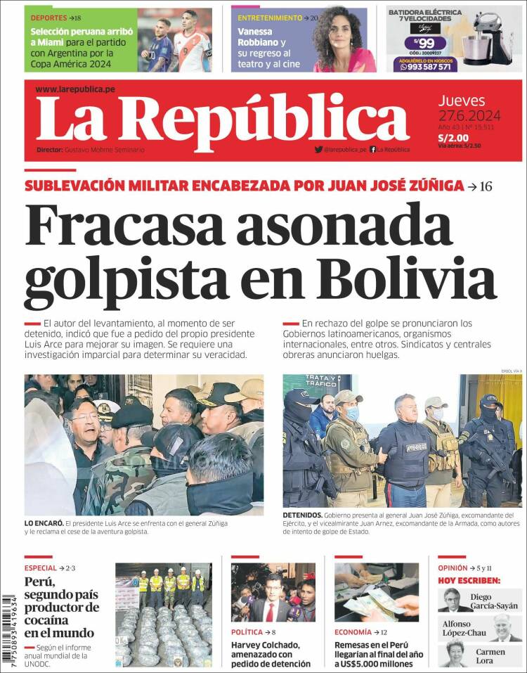 Portada de La Republica (Per&uacute;)