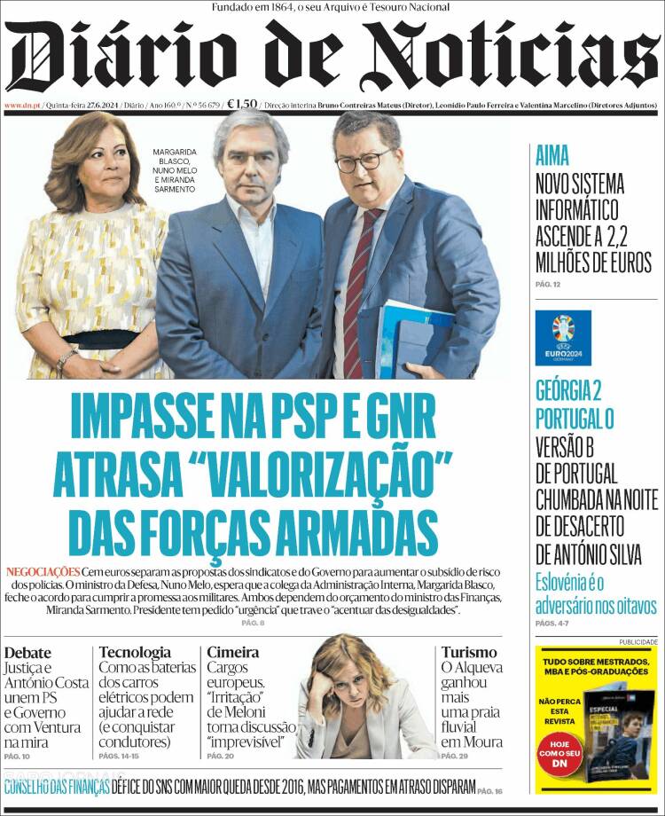 Portada de Diário de Noticias (Portugal)
