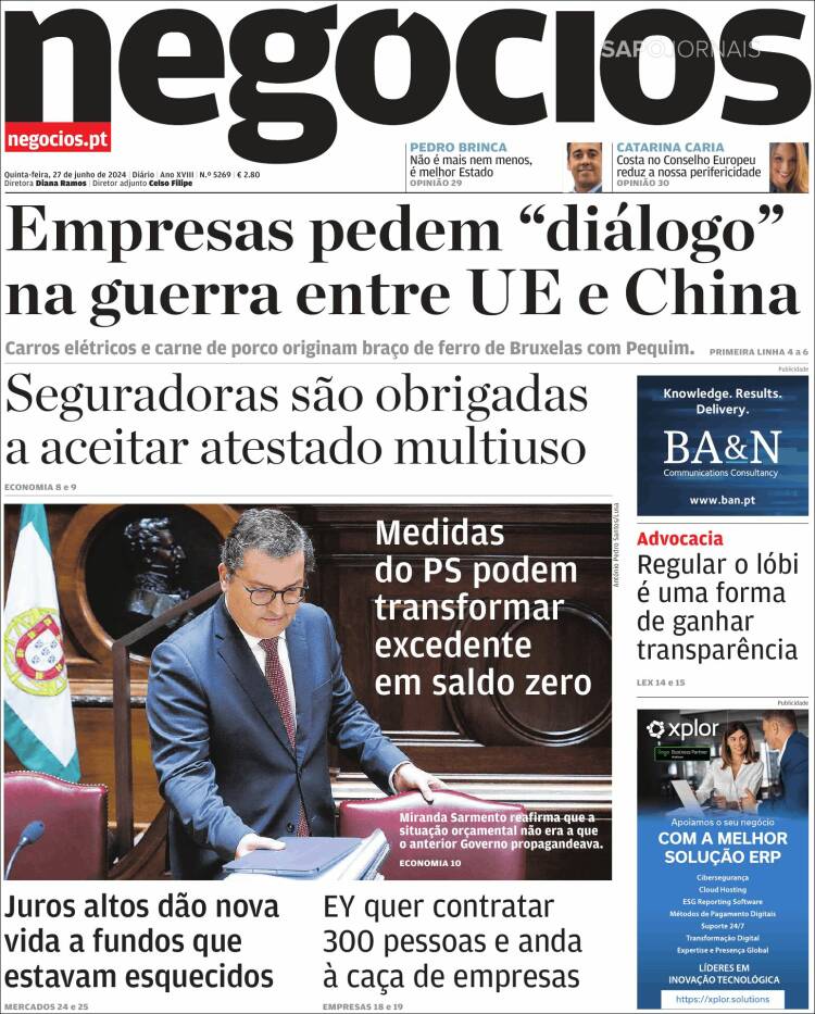 Portada de Jornal de Negócios (Portugal)