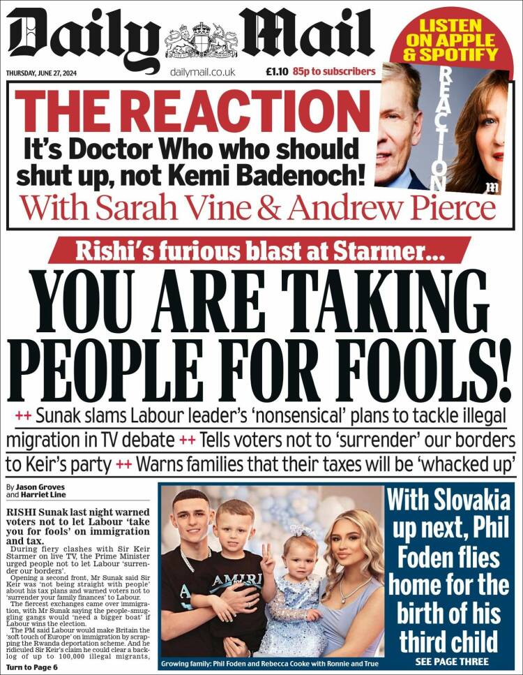 Portada de Daily Mail (Reino Unido)