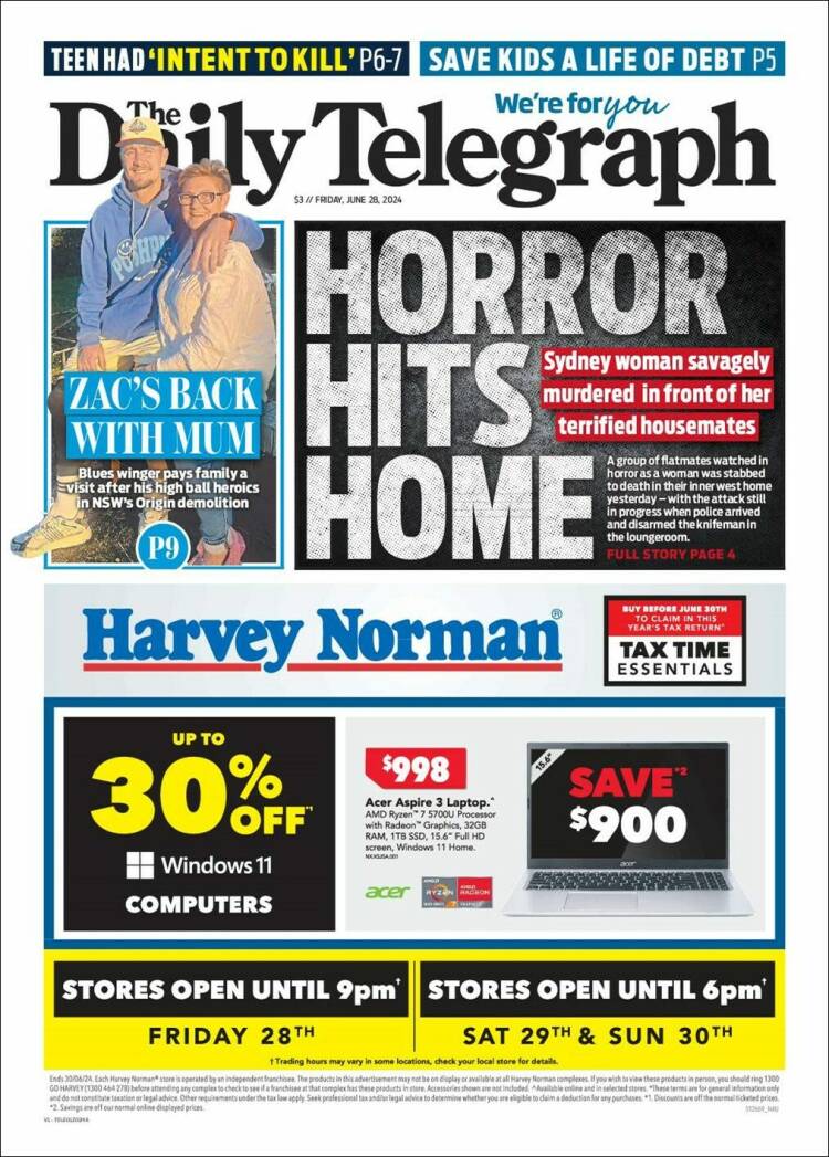 Portada de The Daily Telegraph (Australia)