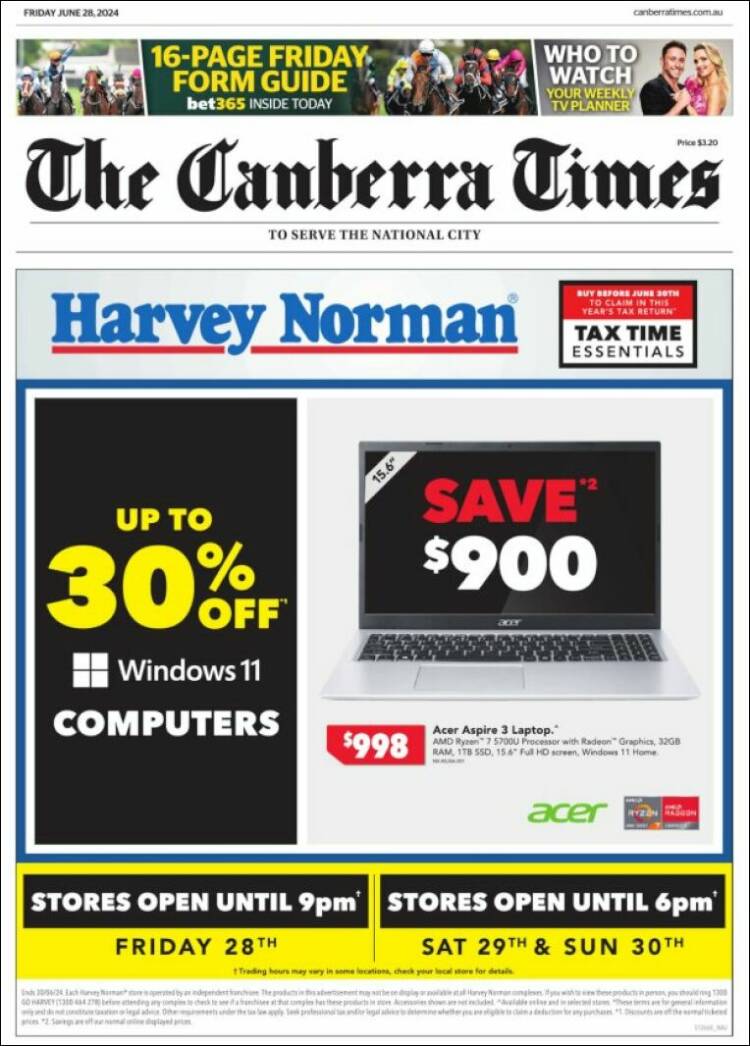 Portada de The Canberra Times (Australia)
