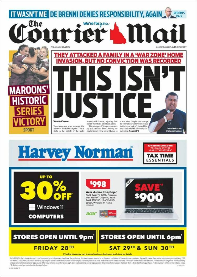 Portada de The Courier-Mail (Australia)