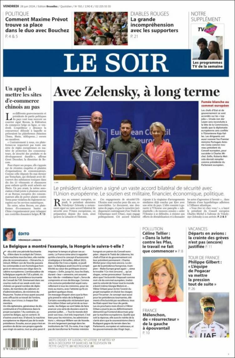 Portada de Le Soir (B&eacute;lgica)