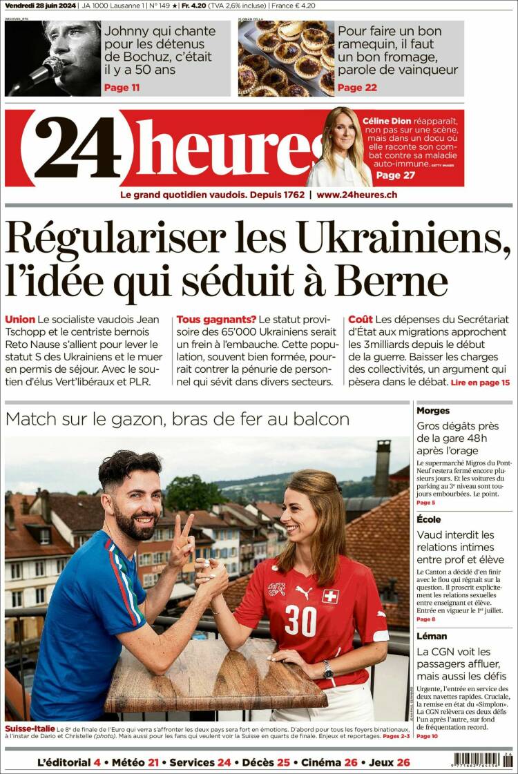 Portada de 24 Heures (Suiza)