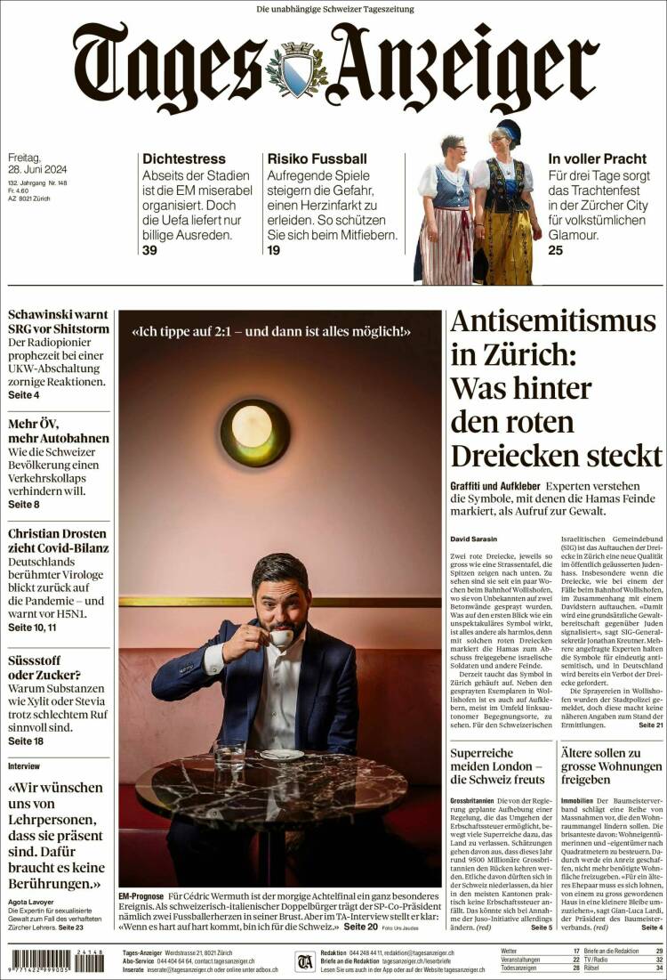 Portada de Tages-Anzeiger (Suiza)