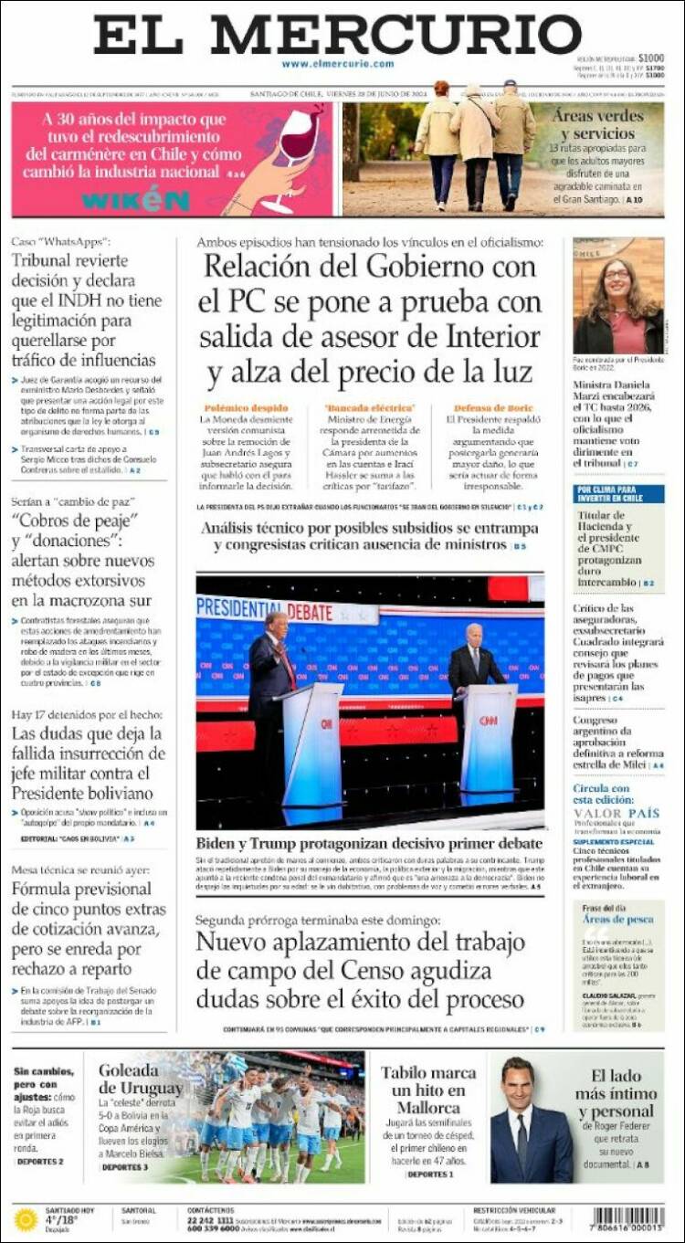 Portada de El Mercurio (Chile)