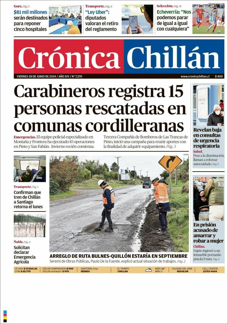Portada de Crónica Chillán (Chile)