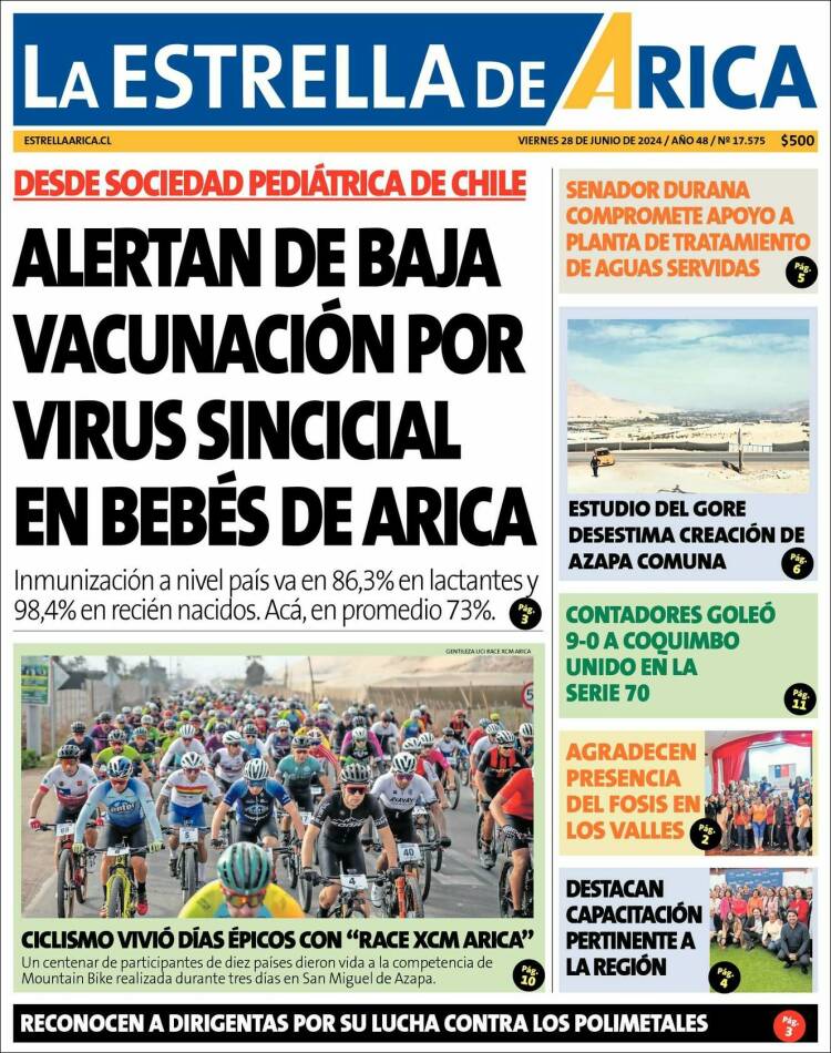 Portada de La Estrella de Arica (Chile)