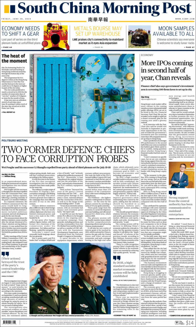 Portada de South China Morning Post (China)