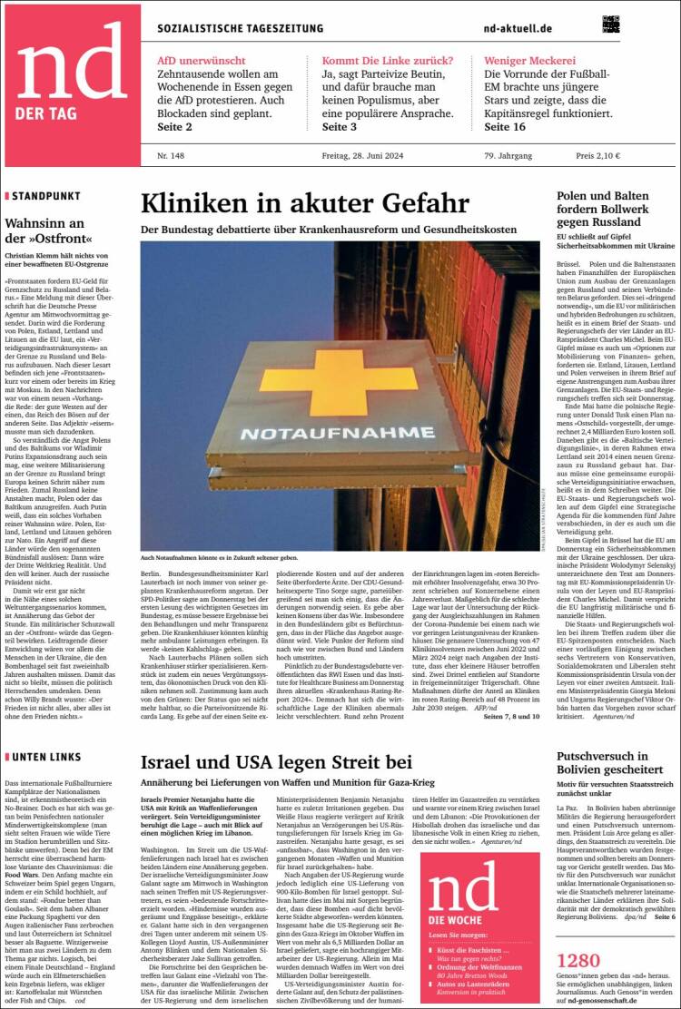 Portada de Neues Deutschland (Alemania)