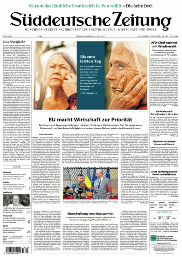 Portada de Sueddeutsche (Alemania)