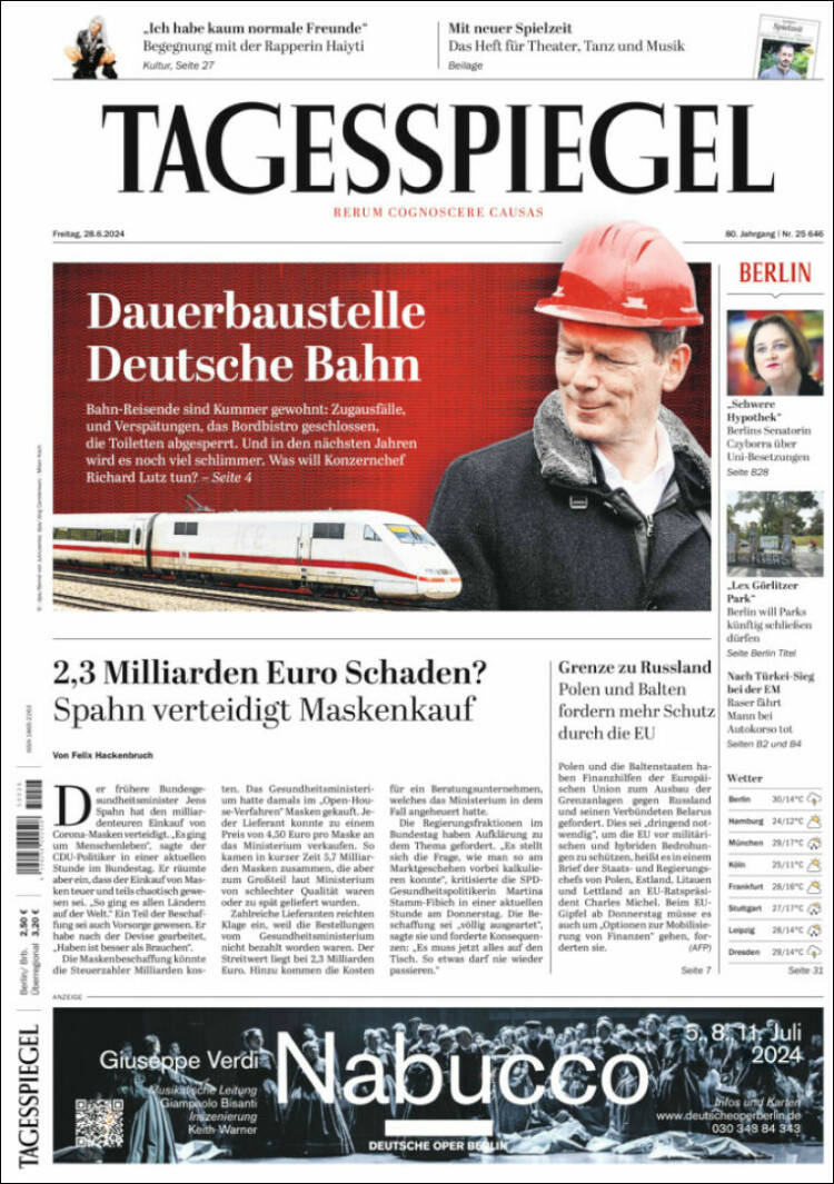 Portada de Der Tagesspiegel (Alemania)