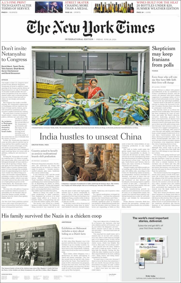 Portada de International New York Times (Europa)