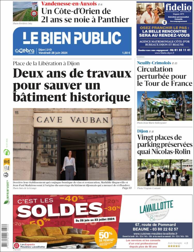 Portada de Le Bien Public (Francia)