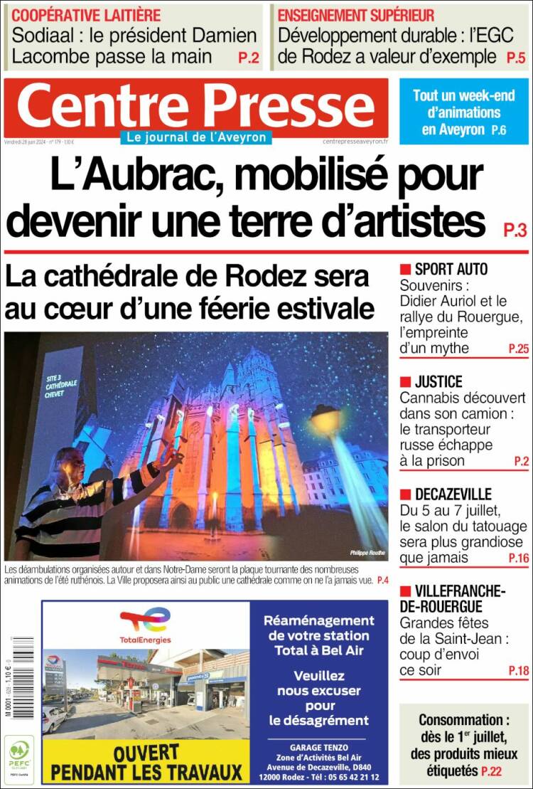 Portada de Centre Presse (Francia)