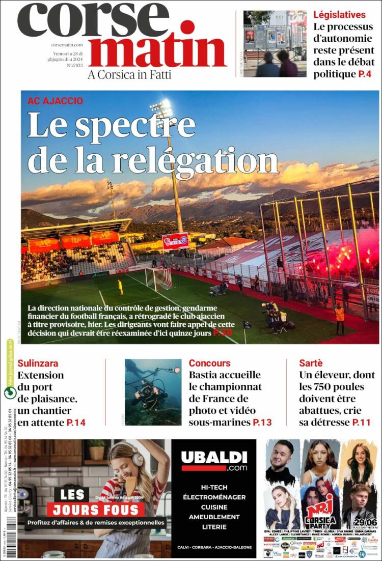 Portada de Corse-Matin (Francia)