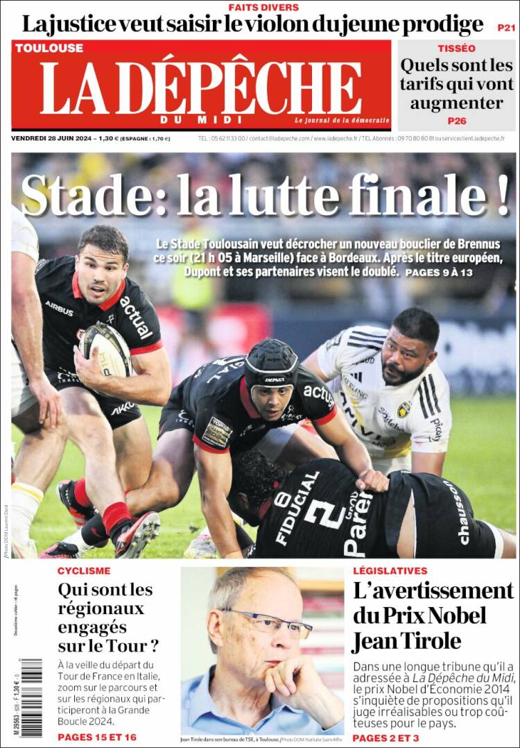 Portada de La Dépêche du Midi (Francia)