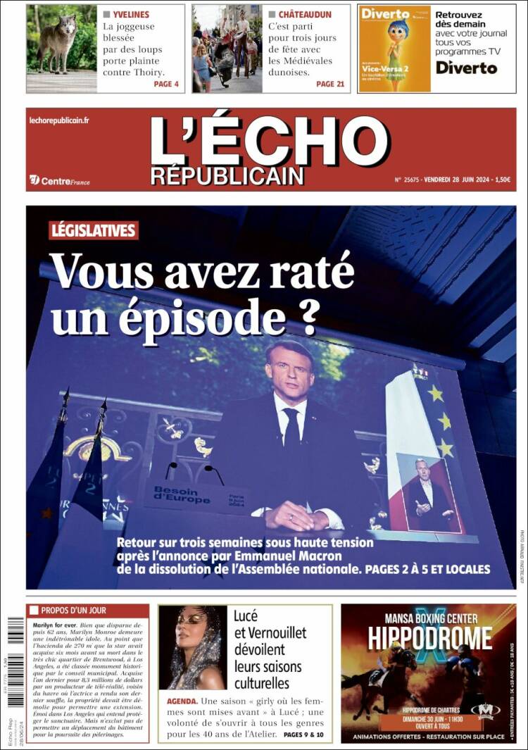 Portada de L'Echo Républicain (Francia)