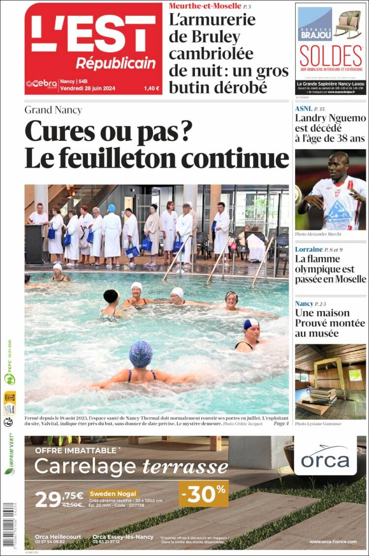 Portada de L'Est Republicain (Francia)