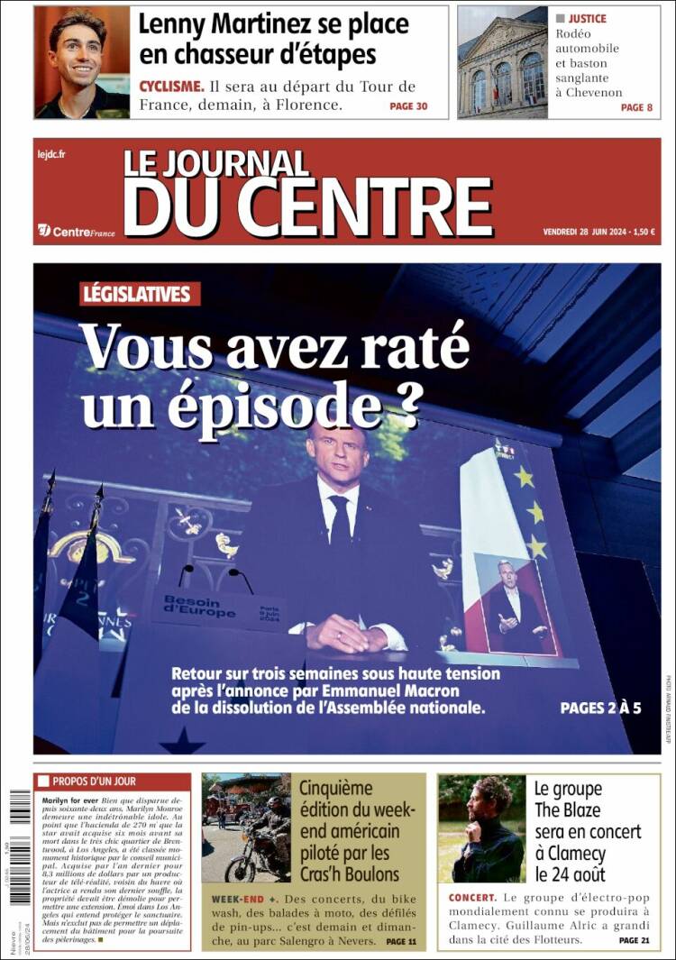 Portada de Le Journal du Centre (Francia)
