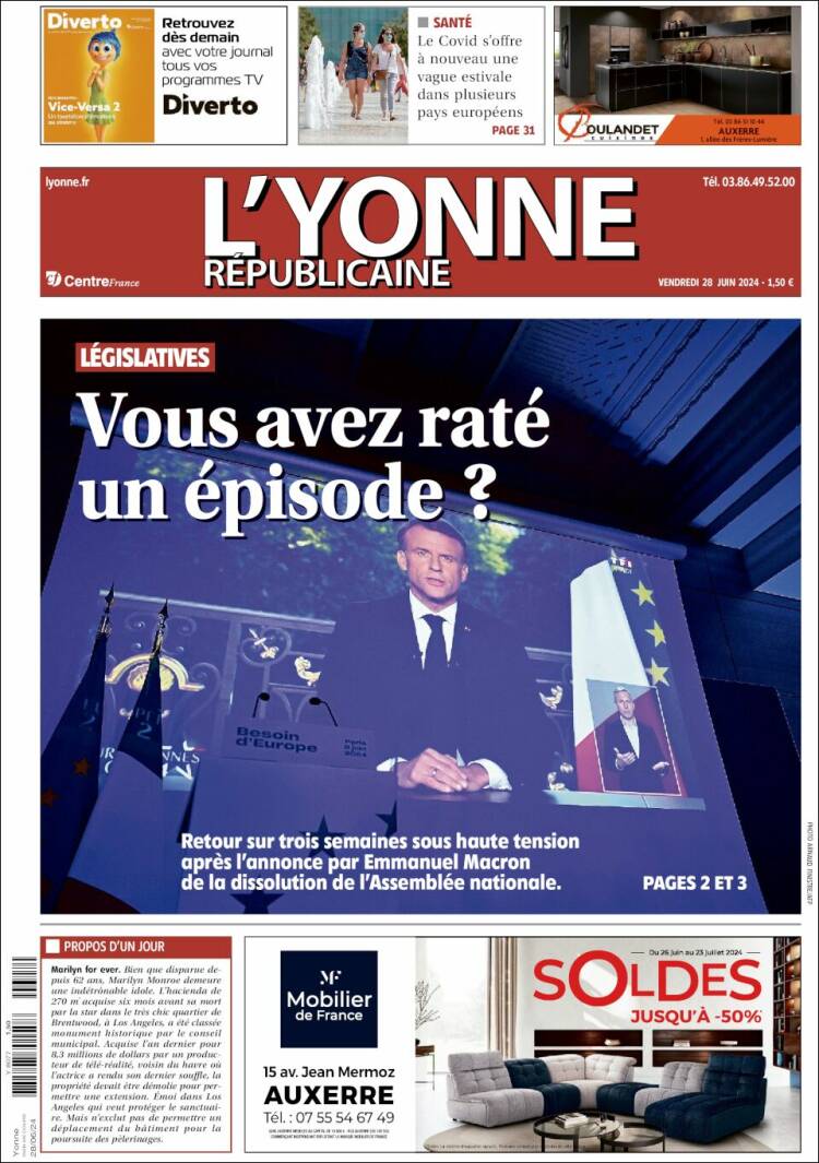 Portada de L'Yonne-Républicaine (Francia)