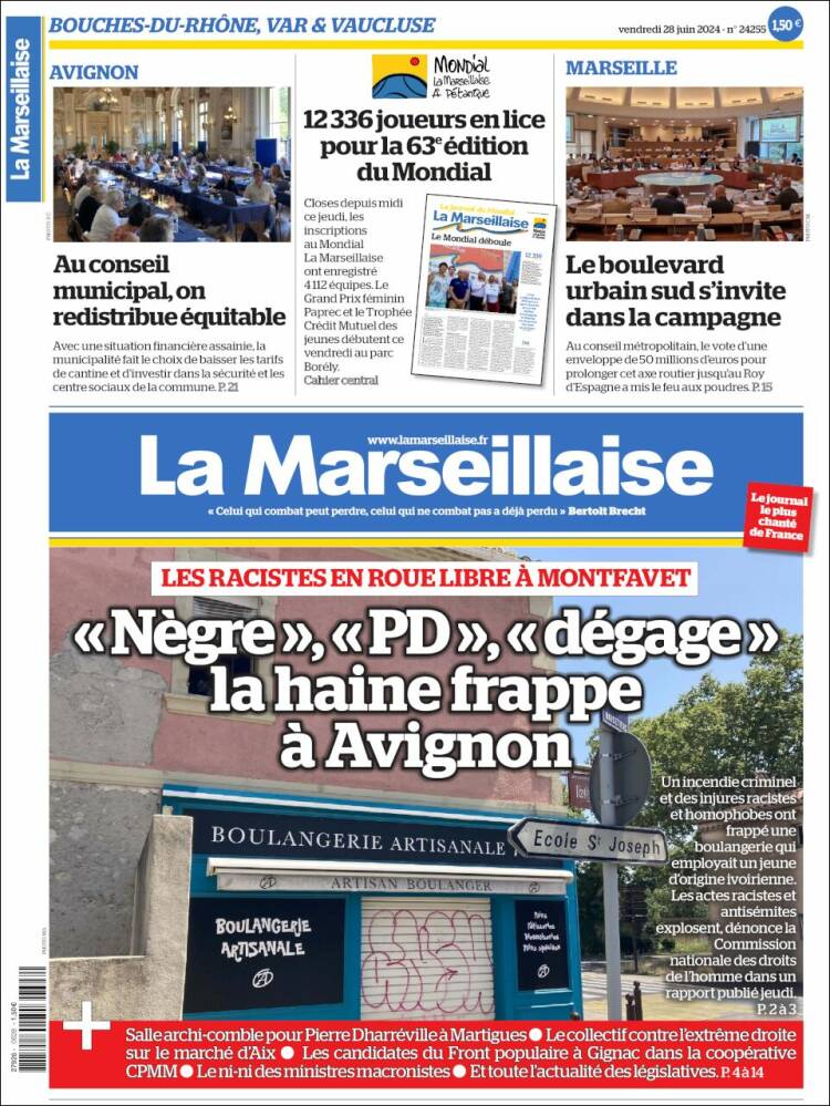Portada de La Marseillaise (Francia)