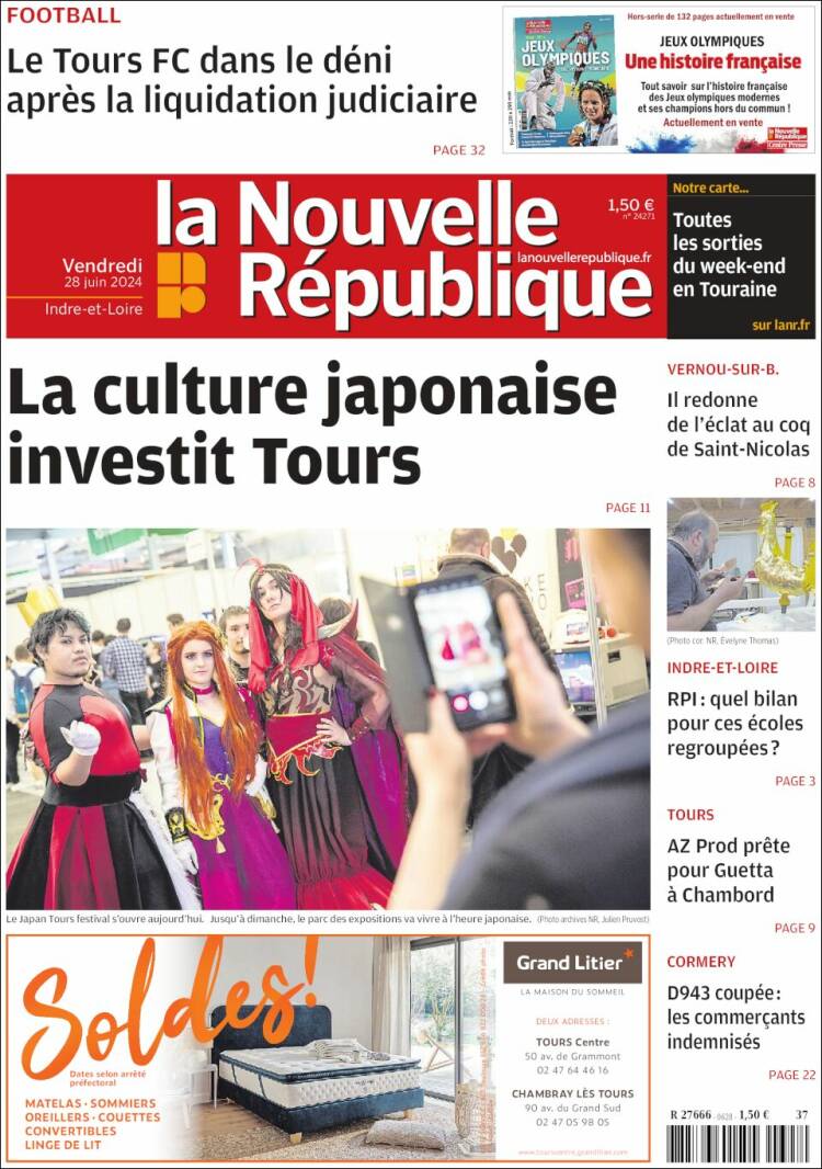 Portada de La Nouvelle Republique (Francia)